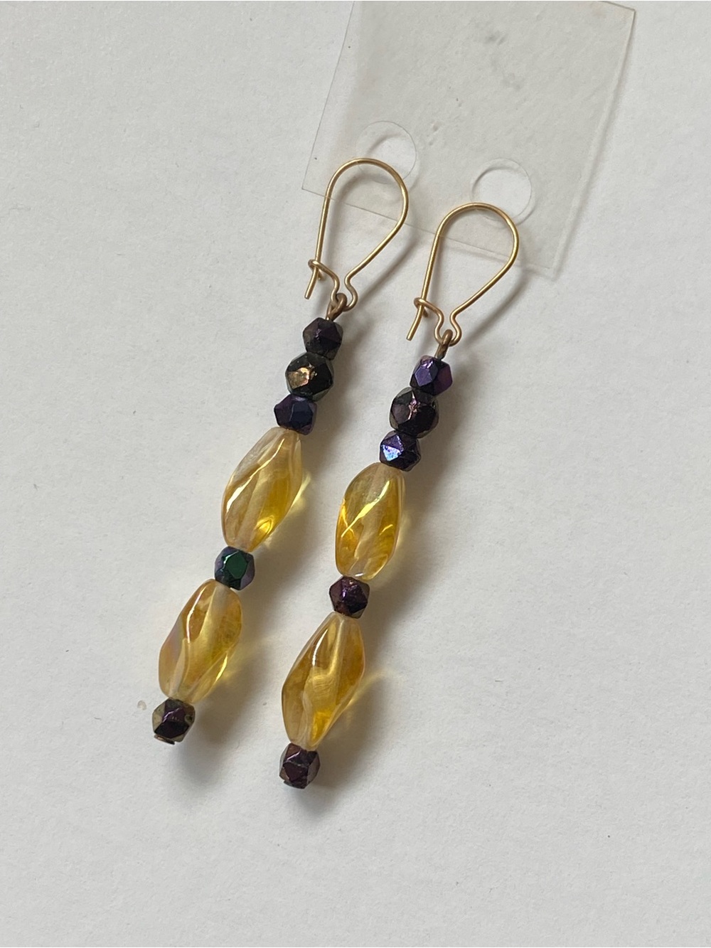 Iridescent Black and Gold-Tone Glass Bead Drop Earrings